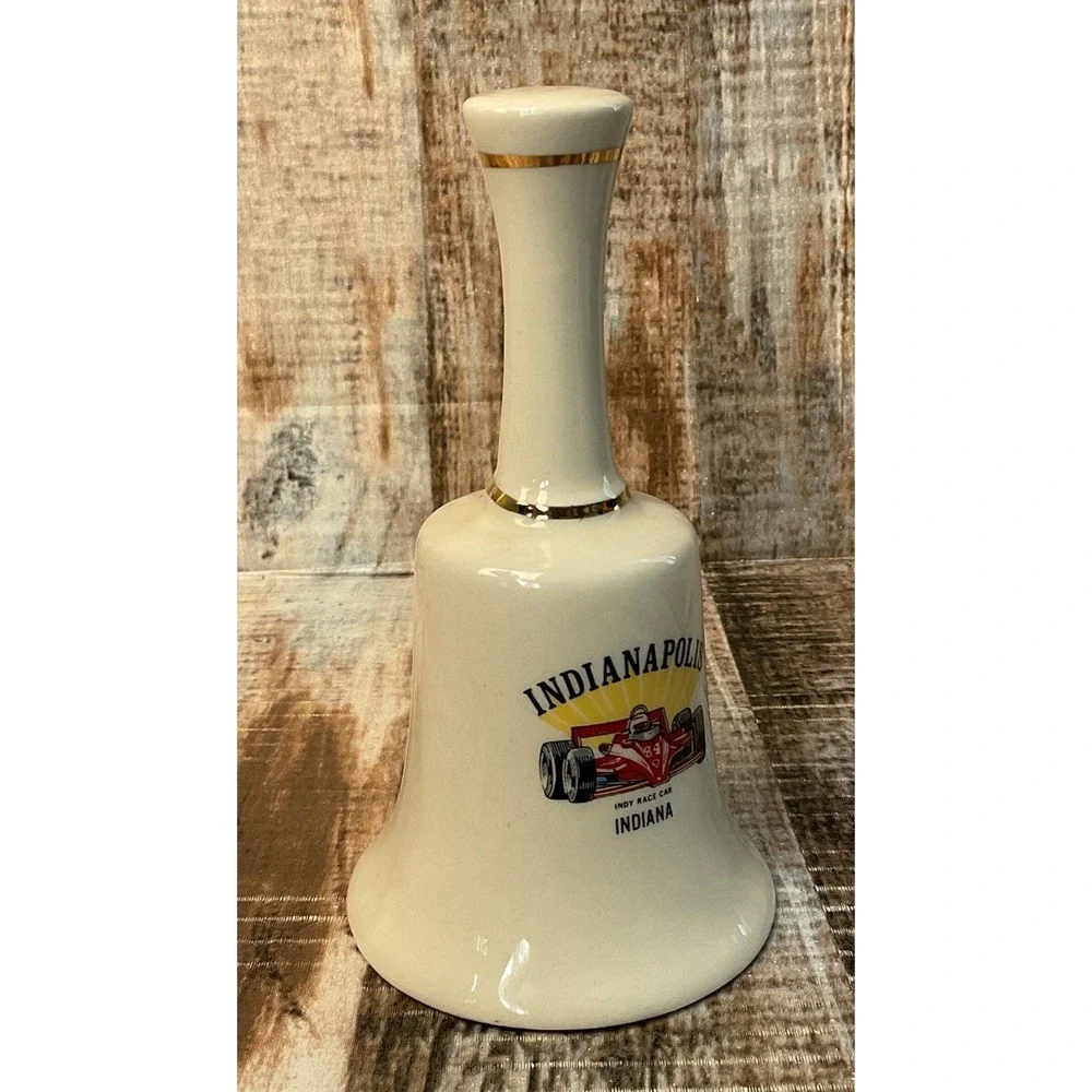 Vintage Indianapolis Indy Race Car Indiana Porcelain Hand Bell